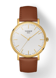 Tissot T Classic Everytime White Dial Brown Leather Strap Watch For Men - T109.410.36.031.00
