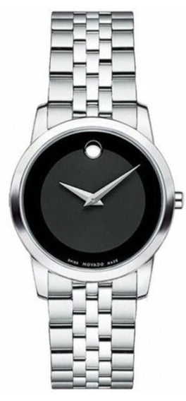 Movado Museum Classic Black Dial Silver Steel Strap Watch For Women