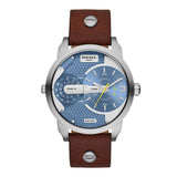 Diesel Mini Daddy LIght Blue Dial Brown Leather Strap Watch For Men - DZ7321