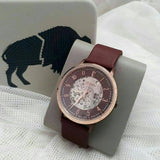 Fossil Vintage Muse Automatic Skeleton Maroon Dial Maroon Leather Strap Watch for Women - ME3137