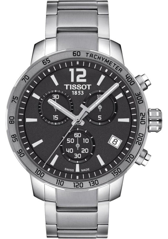 Tissot Quickster Chronograph Jam Tangan Tali Baja Perak Dial Hitam Untuk Pria - T095.417.11.067.00