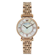 Emporio Armani Gianni T Bar Mother of Pearl Rose Gold Stainless Steel Strap Watch For Women - AR1909