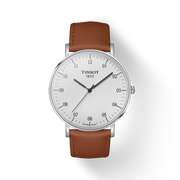 Tissot T Classic Everytime Large White Dial Brown Leather Strap Watch For Men - T109.610.16.037.00
