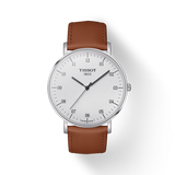 Tissot T Classic Everytime Jam Tangan Tali Kulit Coklat Dial Putih Besar Untuk Pria - T109.610.16.037.00