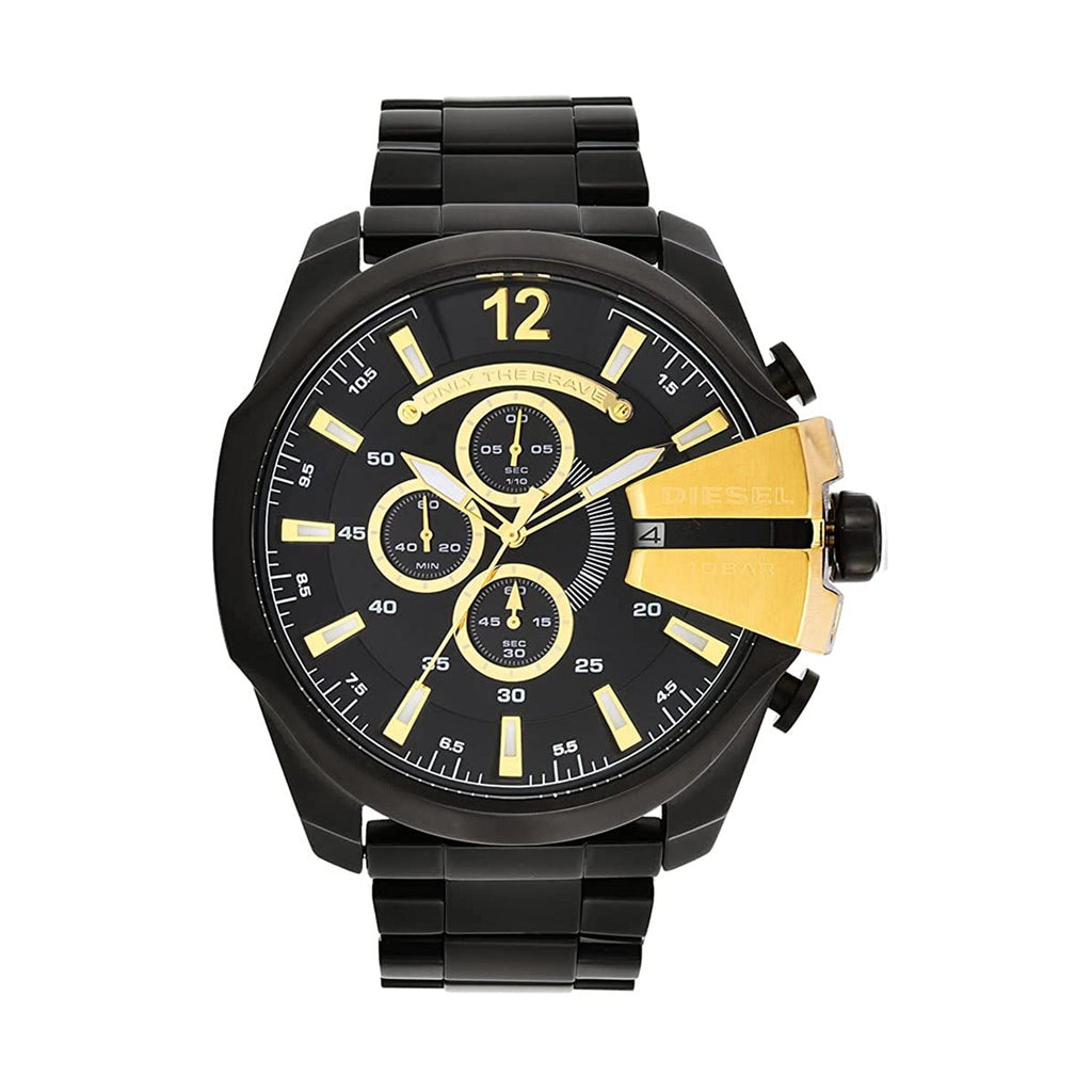 Diesel Mega Chief Chronograph Black Dial Black Steel Strap Watch