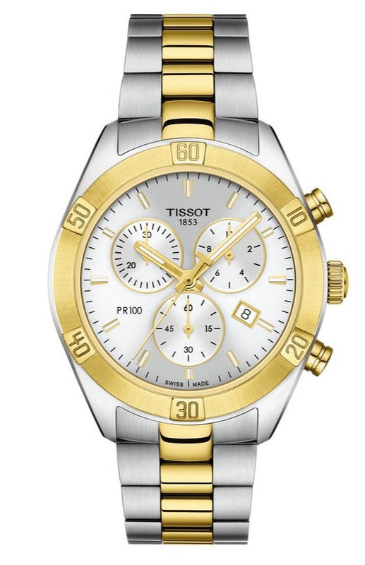 Tissot PR 100 Sport Chic Chronograph Silver Dial Two Tone Steel Strap Jam Tangan Untuk Wanita - T101.917.22.031.00