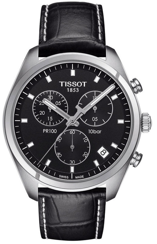 Jam Tangan Pria Tissot PR 100 Chronograph Dial Hitam Tali Kulit Hitam - T101.417.16.051.00