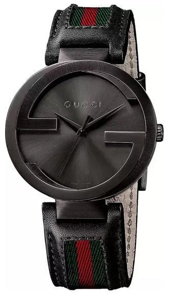 Gucci Interlocking G XL Black Dial Red & Green Leather Strap Watch