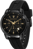 Maserati Successo Black Dial Black Rubber Strap Watch For Men - R8871621011