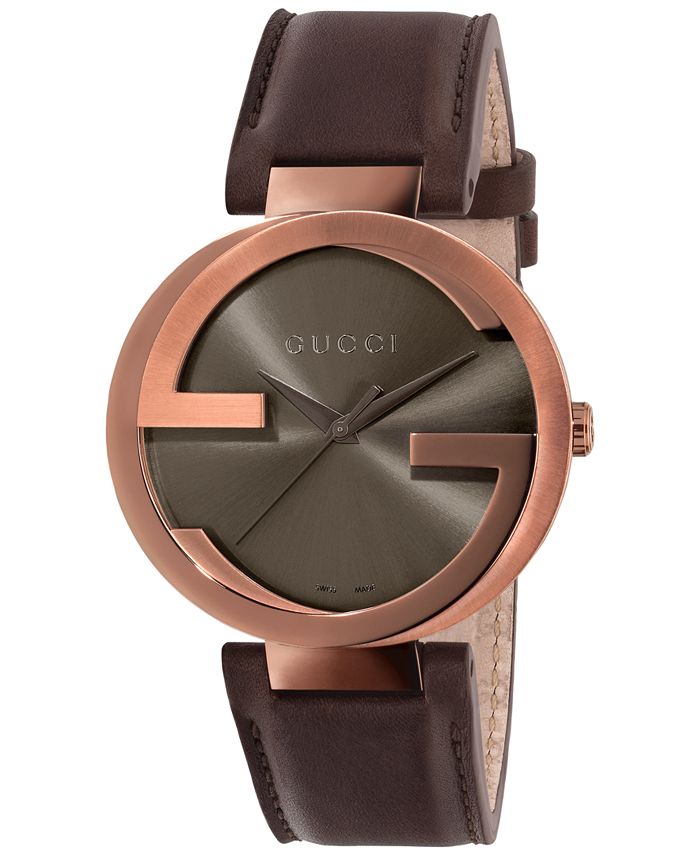 Gucci Interlocking Iconic Brown Dial Brown Leather Strap Watch For