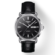 Tissot Automatics III Day Date Black Dial Black Leather Strap Watch For Men - T065.430.16.051.00