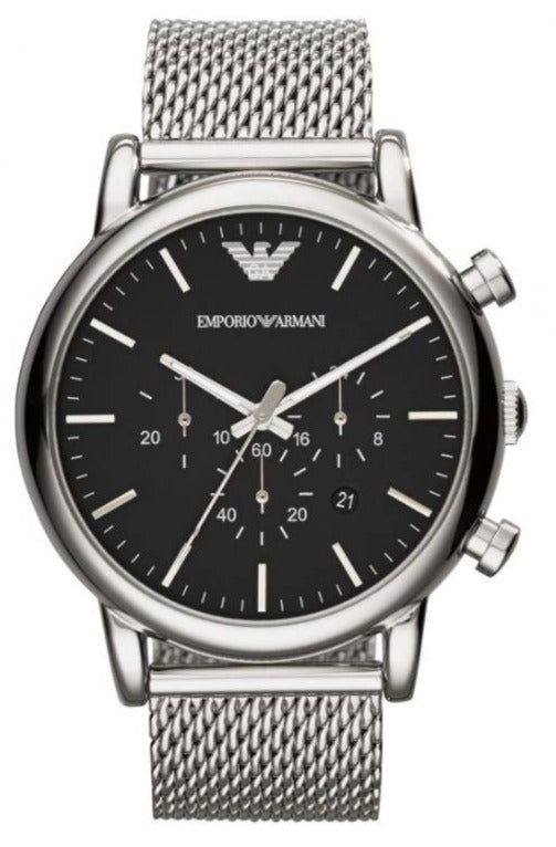 Emporio Armani Classic Chronograph Black Dial Silver Mesh Bracelet