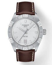 Tissot PR 100 Sport Silver Dial Brown Leather Strap Watch For Men - T101.610.16.031.00