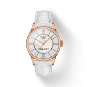 Tissot Chemin Des Tourelles Powermatic 80 Lady Silver Dial White Leather Strap Watch For Women - T099.207.36.118.00