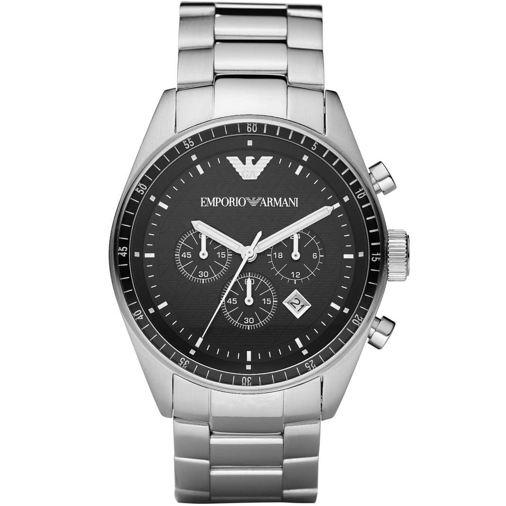 Emporio Armani Sportivo Chronograph Black Dial Silver Stainless