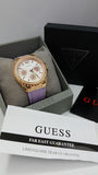 Guess Starlight Diamonds White Dial Purple Rubber Strap Watch for Women - W0846L6