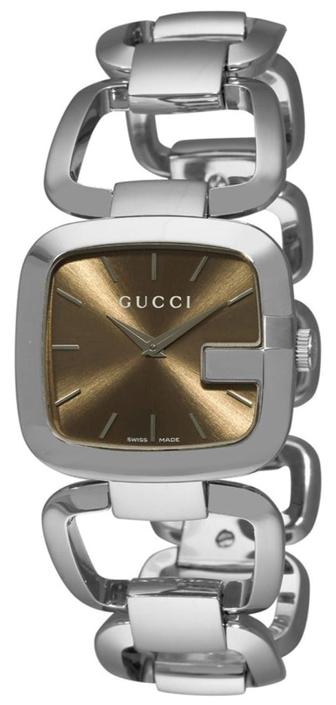 Gucci G Brown Square Brown Dial Silver Steel Strap Watch For Women