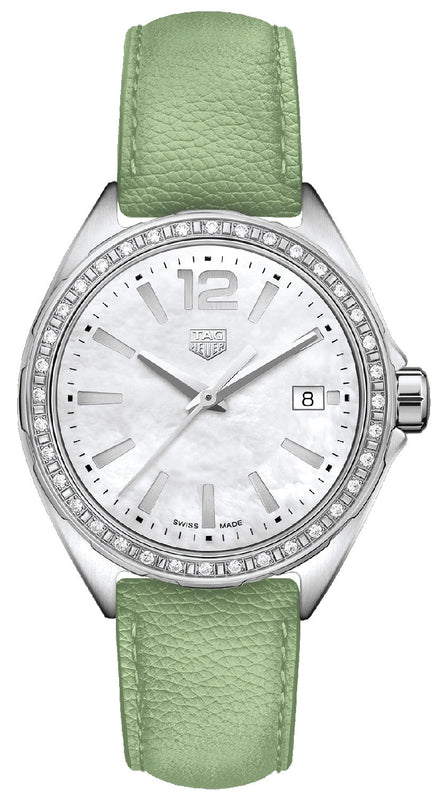 Jam Tangan Tag Heuer Formula 1 Quartz Diamonds Mother of Pearl Dial Green Leather Strap untuk Wanita - WBJ131A.FC8249