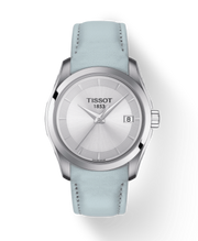 Tissot T Classic Couturier Silver Dial Light Blue Leather Strap Watch For Women - T035.210.16.031.02