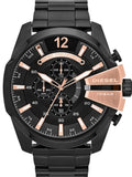 Diesel Mega Chief Chronograph Black Dial Black Steel Strap Watch For Men - DZ4309