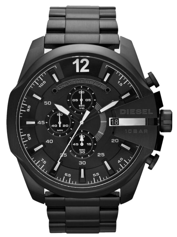 Diesel Mega Chief Chronograph Black Dial Black Steel Strap Watch For Men - DZ4283