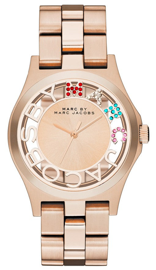 腕時計 MARC BY MARC JACOBS HENRY SKELTON Marc Jacobs Henry Skeleton Black Dial Black Steel Strap Watch for
