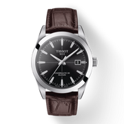 Tissot Gentleman Powermatic 80 Silicium Black Dial Brown Leather Strap Watch For Men - T127.407.16.051.01