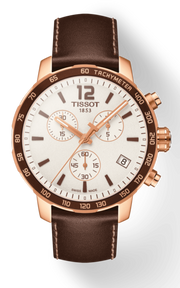 Tissot Quickster Chronograph White Dial Brown Leather Strap Watch For Men - T095.417.36.037.02