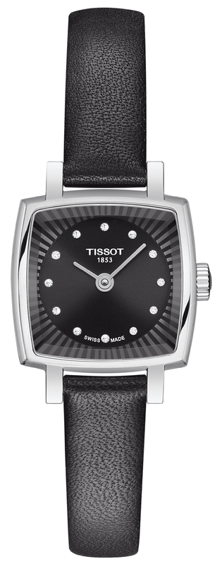 Tissot Lovely Square Quartz Diamonds Black Dial Jam Tangan Tali Kulit Hitam Untuk Wanita - T058.109.16.056.00