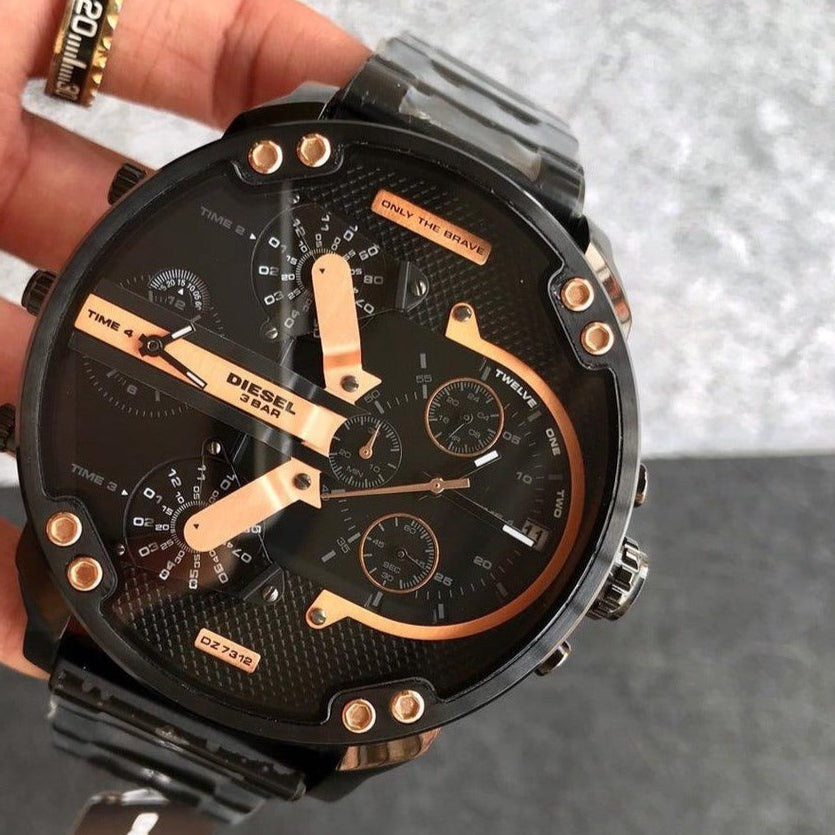 Diesel Big Daddy Chronograph Black Dial Black Steel Strap Watch