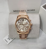 Michael Kors Lexington Chronograph Grey Dial Rose Gold Steel Strap Watch For Women - MK7217