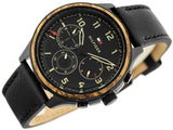 Tommy Hilfiger Asher Chronograph Black Dial Black Leather Strap Watch For Men - 1791854