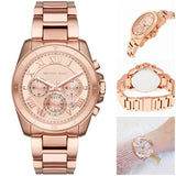 Michael Kors Brecken Chronograph Quartz Rose Gold Dial Rose Gold Steel Strap Watch For Women - MK6367