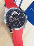 Tommy Hilfiger Decker Quartz Black Dial Red Rubber Strap Watch for Men - 1791351