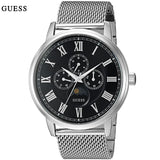 Guess Delancey Black Dial Silver Mesh Bracelet Watch for Men - W0871G1