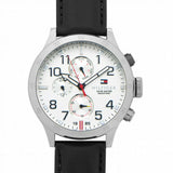 Tommy Hilfiger Trent Multifunction White Dial Black Leather Strap Watch for Men - 1791138