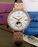 Fossil Jacqueline Analog Moonphase Mother of Pearl White Dial Rose Gold Steel Strap Watch for Women - ES5165