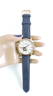 Fossil Townsman Automatic Chronograph White Dial Blue Leather Strap Watch for Men - ME3167