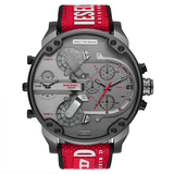 Diesel Mr Daddy 2.0 Chronograph Grey Dial Red Rubber Strap Watch For Men - DZ7423