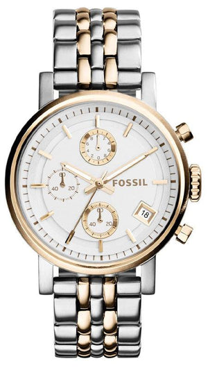 Fossil Original Boyfriend Analog White Dial Two Tone Steel Strap Watch for Women - ES3746