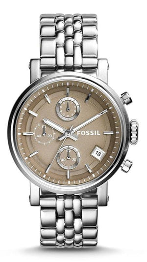 Fossil Boyfriend Chronograph Brown Dial Silver Steel Strap Watch for Women - ES3747