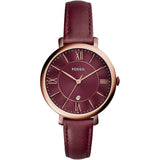 Fossil Jacqueline Burgundy Dial Burgundy Leather Strap Watch for Women  - ES4099