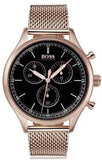 Hugo Boss Companion Chronograph Black Dial Rose Gold Steel Strap Watch For Men - 1513548