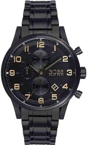 Hugo Boss Aeroliner Black Dial Black Steel Strap Watch for Men - 1513275