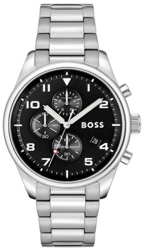 Hugo Boss View Chronograph Black Dial Silver Steel Strap Watch For Men - 1514008