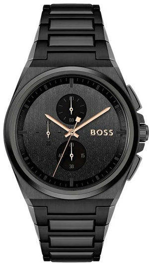 Hugo Boss Steer Analog Black Dial  Black Steel Strap Watch For Men - 1514068