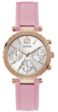 Guess Solstice Diamonds White Dial Pink Rubber Strap Watch For Women - GW0113L4