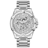 Guess King Quartz Silver Dial Silver Steel Strap Watch For Men - GW0497G1