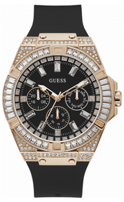 Guess Zeus Multifunction Crystals Black Dial Black Silicone Strap Watch For Men - GW0208G4