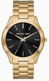 Michael Kors Slim Runway Quartz Black Dial Gold Steel Strap Watch For Men - MK8621